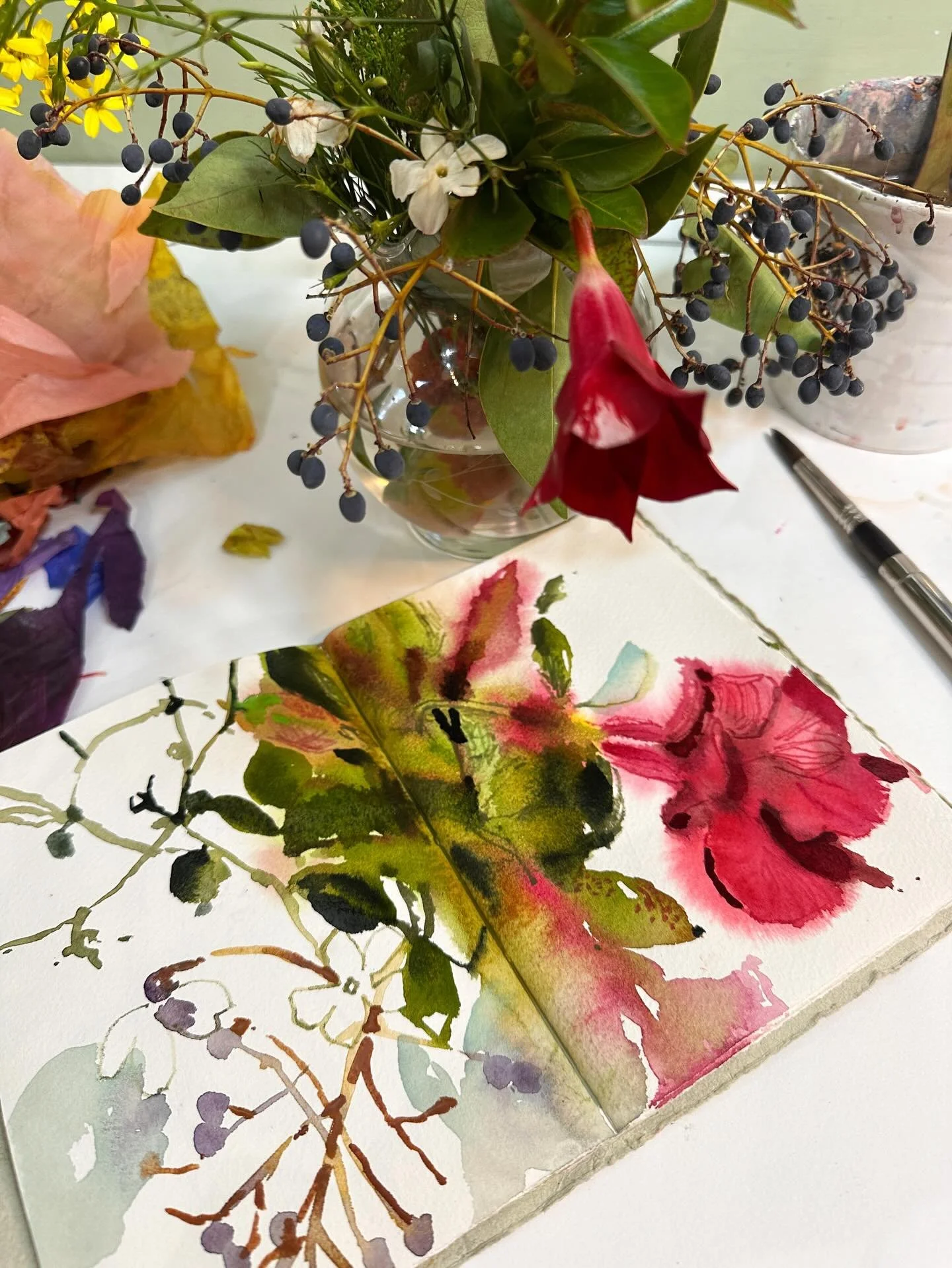 Started this floral sketchbook on my travels last Summer. I&rsquo;m using it for really lazy, intuitive painting. I say lazy, as if it&rsquo;s a negative thing, but what I really mean is effortless - not trying to reign the paint in, being ever so lo