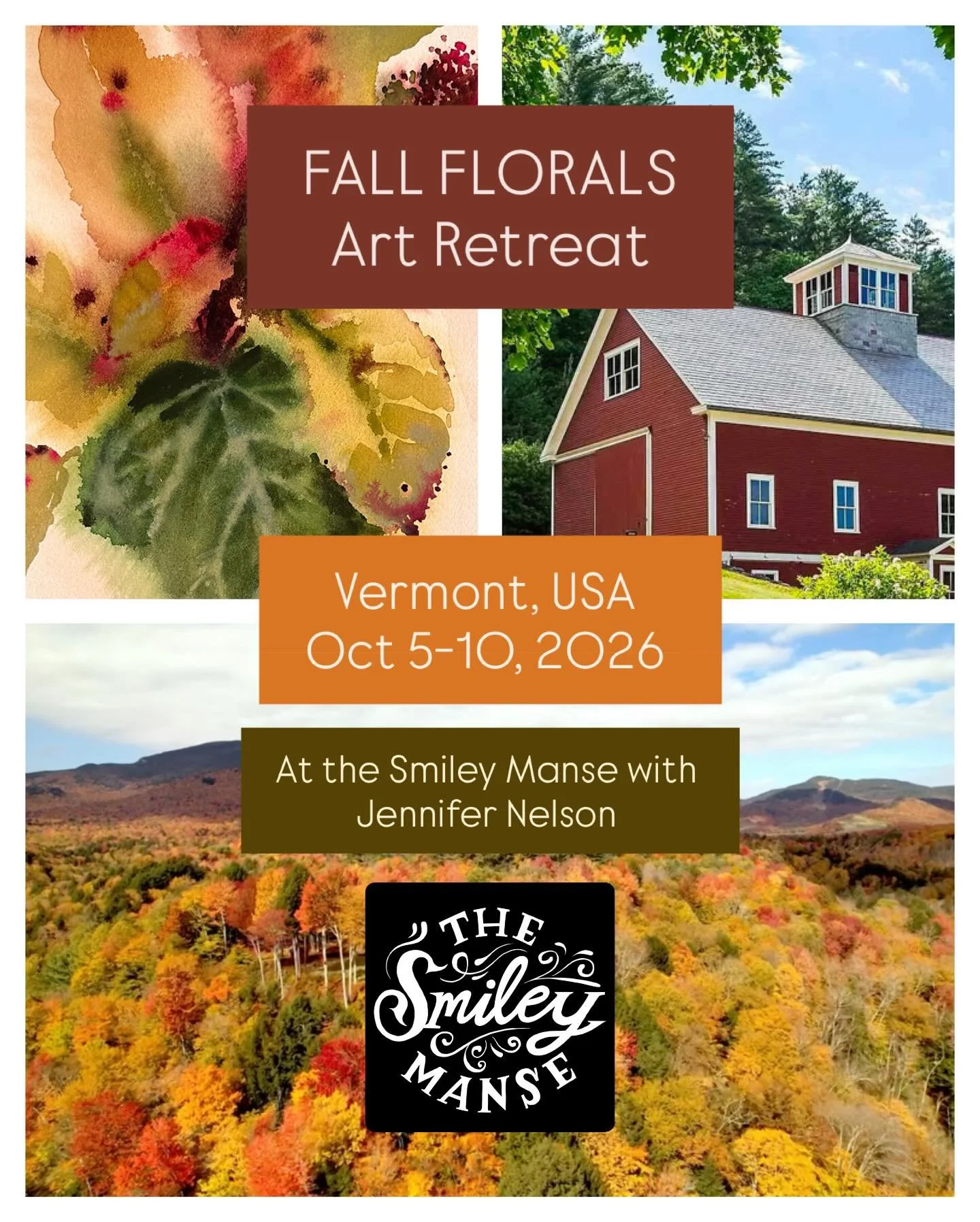 🌟FALL FLORALS ART RETREAT AT THE SMILEY MANSE IN VERMONT - OCT 5-10, 2026🌟

Come and paint with me in gorgeous Vermont! I&rsquo;ll be hosting a stunning retreat at the @the_smiley_manse (owned by reknowned art agent @jennifer_nelson_artists ).

Thi