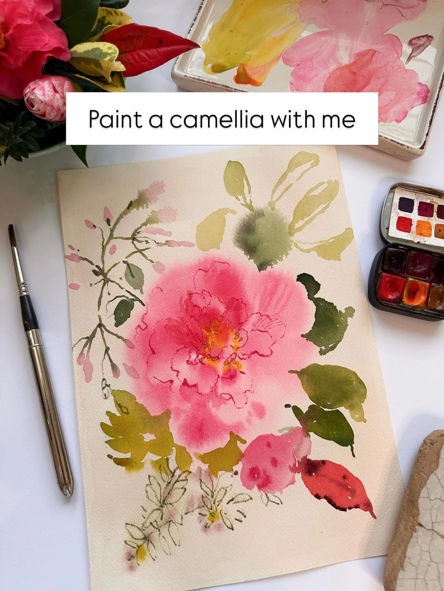 Join me in painting this lovely camellia. 

I&rsquo;ll show you how you how to use a wet-on-wet watercolour technique combined with aquarelle pencils to create a delicate, loose, and expressive floral that captures the essence of the flower without l
