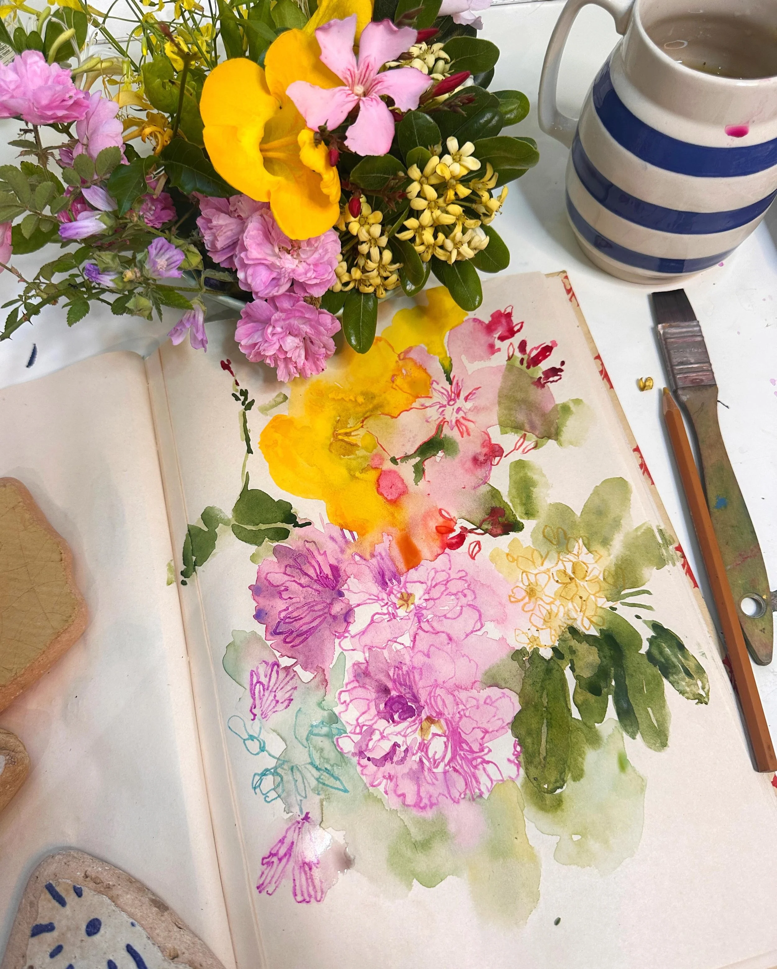 Intuitive florals in my sketchbook tonight. I&rsquo;m so tired. I had planned to do a few of these tonight but I&rsquo;m off to bed. Pretty pleased with how this came out though.