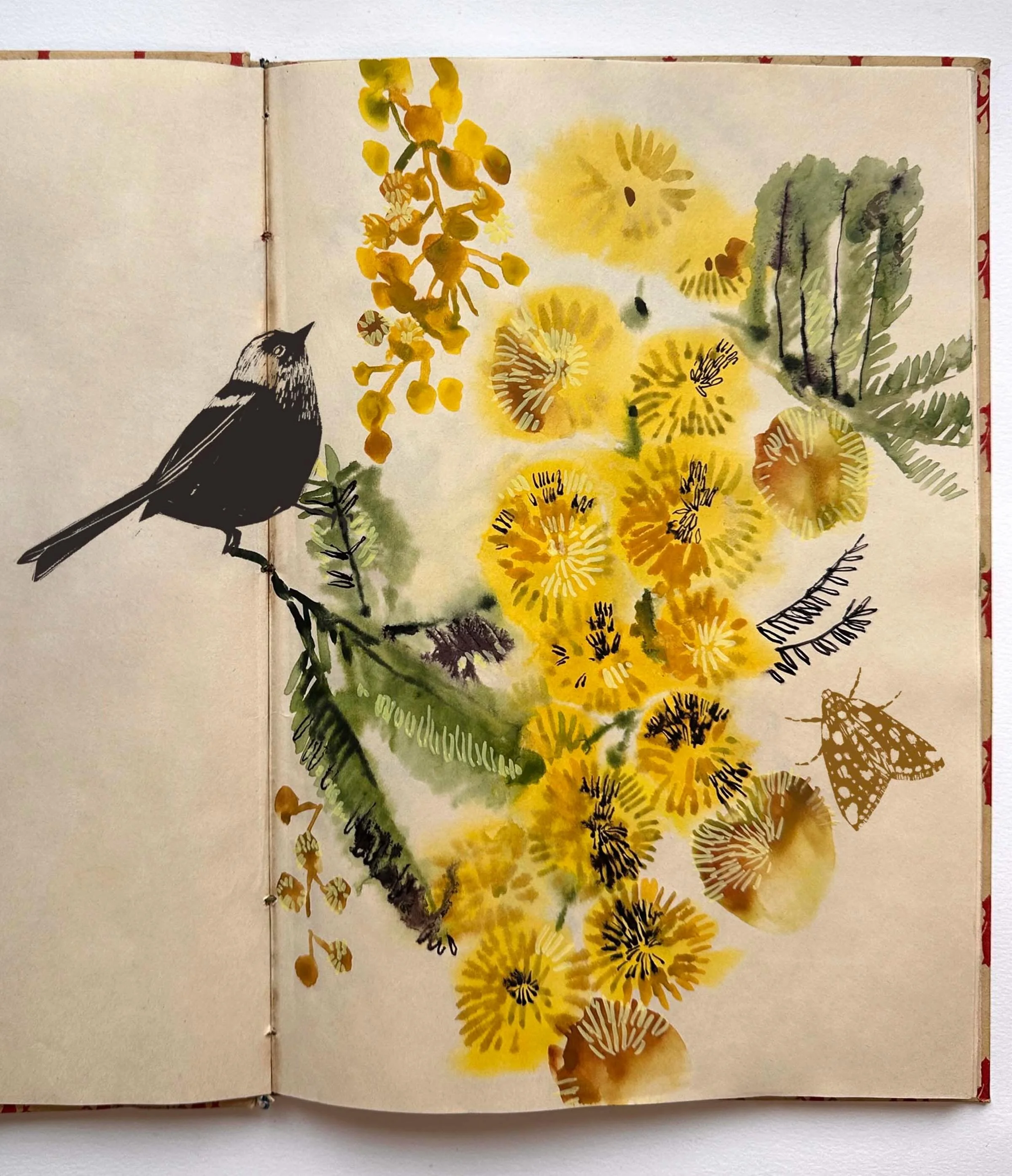 I&rsquo;ve got this idea. Of adding these little digitally drawn motifs (bird and moth) to my watercolours. I just lifted these out of another design of mine to see how it would look. What&rsquo;s the verdict?