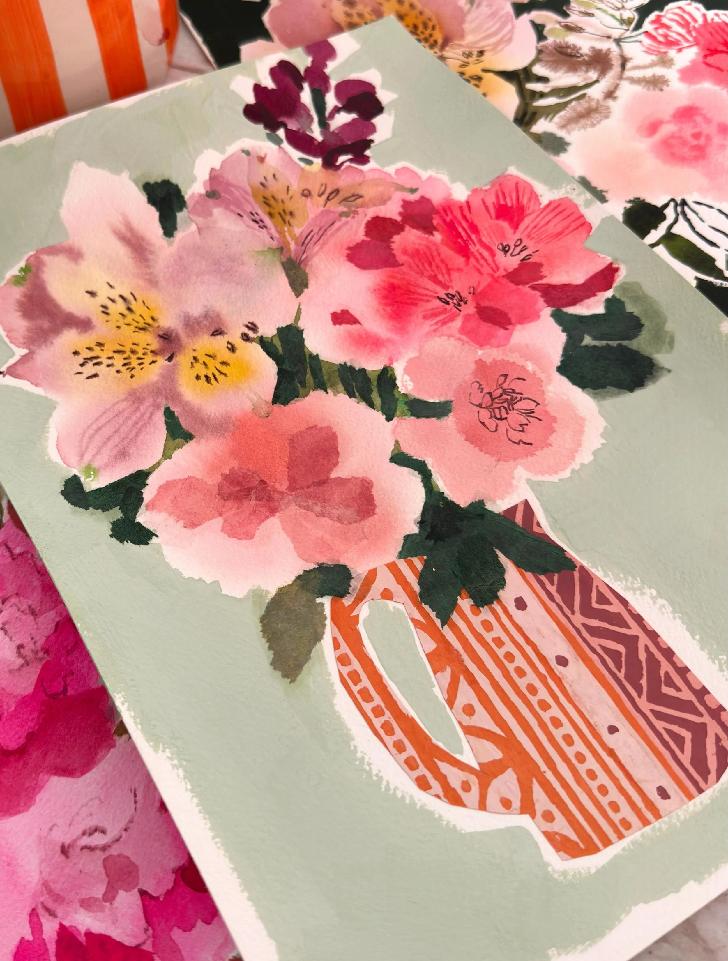 A close up of a recent painting I did in Portugal. 

#floralart #collageonpaper #mixedmediapainting