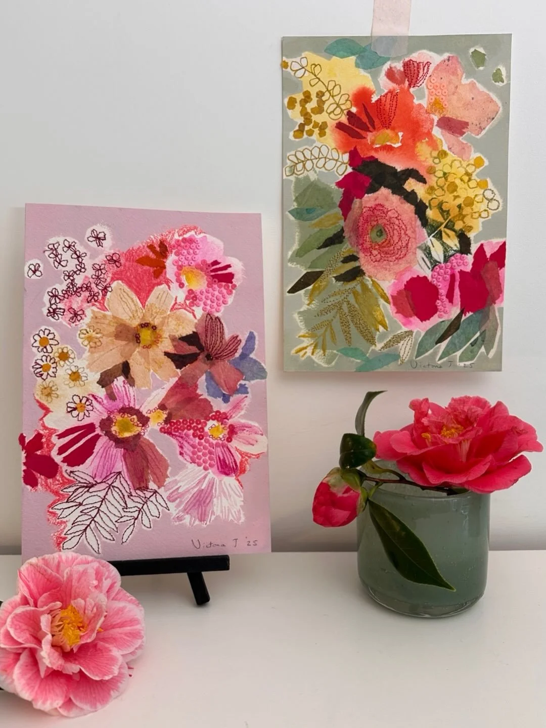 I took these paintings to Portugal and my lovely guest, @camillebourgerie , bought them to back to Colorado with her! Camille&rsquo;s a passionate flower lover and amazing gardener and I can&rsquo;t think of a better home for these three pieces. They