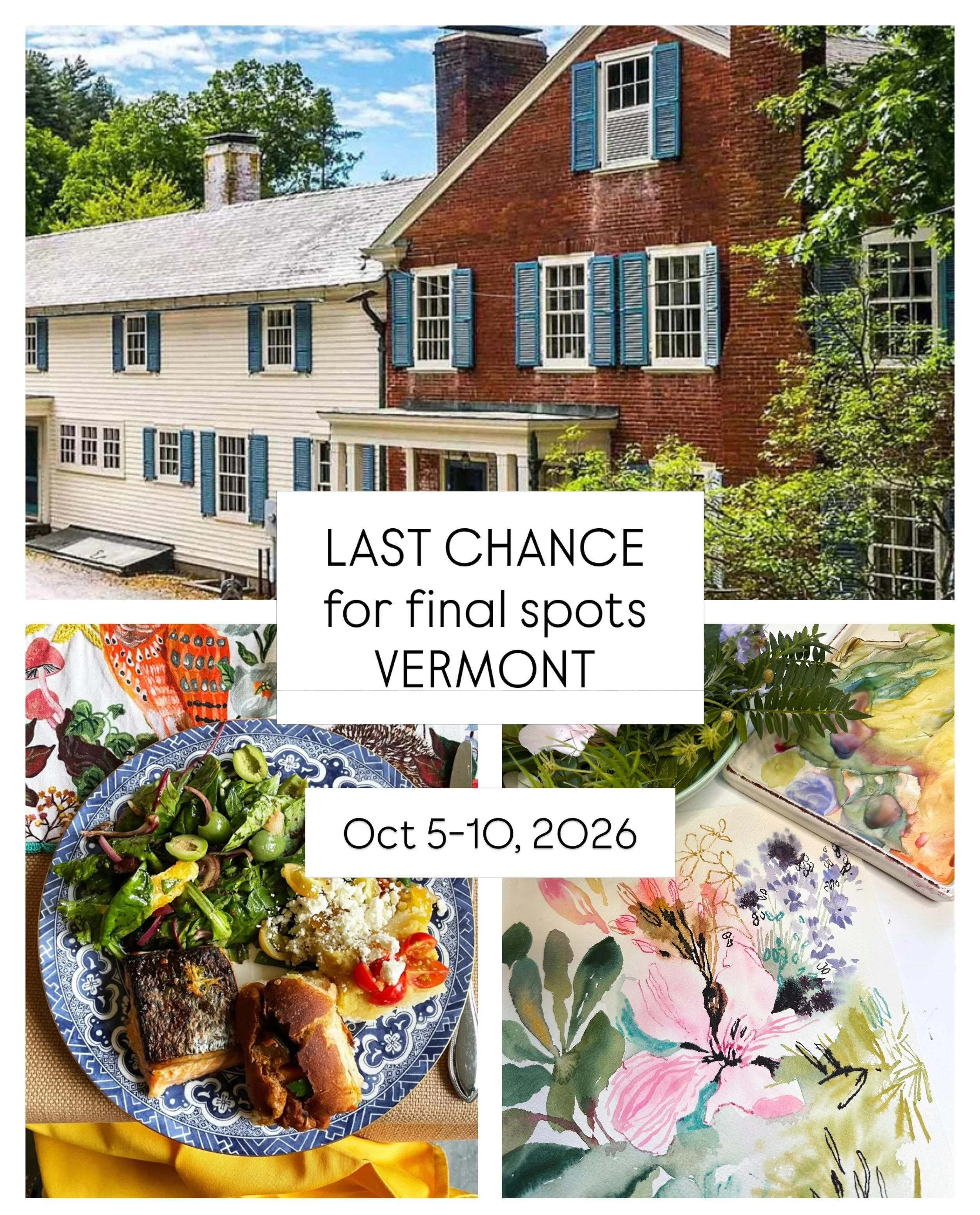 LAST CHANCE FOR FINAL SPOTS

🌟Fall Florals Art Retreat at The Smiley Manse in Vermont - Oct 5-10, 2026🌟

Come and paint with me in gorgeous Vermont. I&rsquo;ll be hosting a stunning retreat at the Smiley Manse (owned by reknowned art agent @jennife