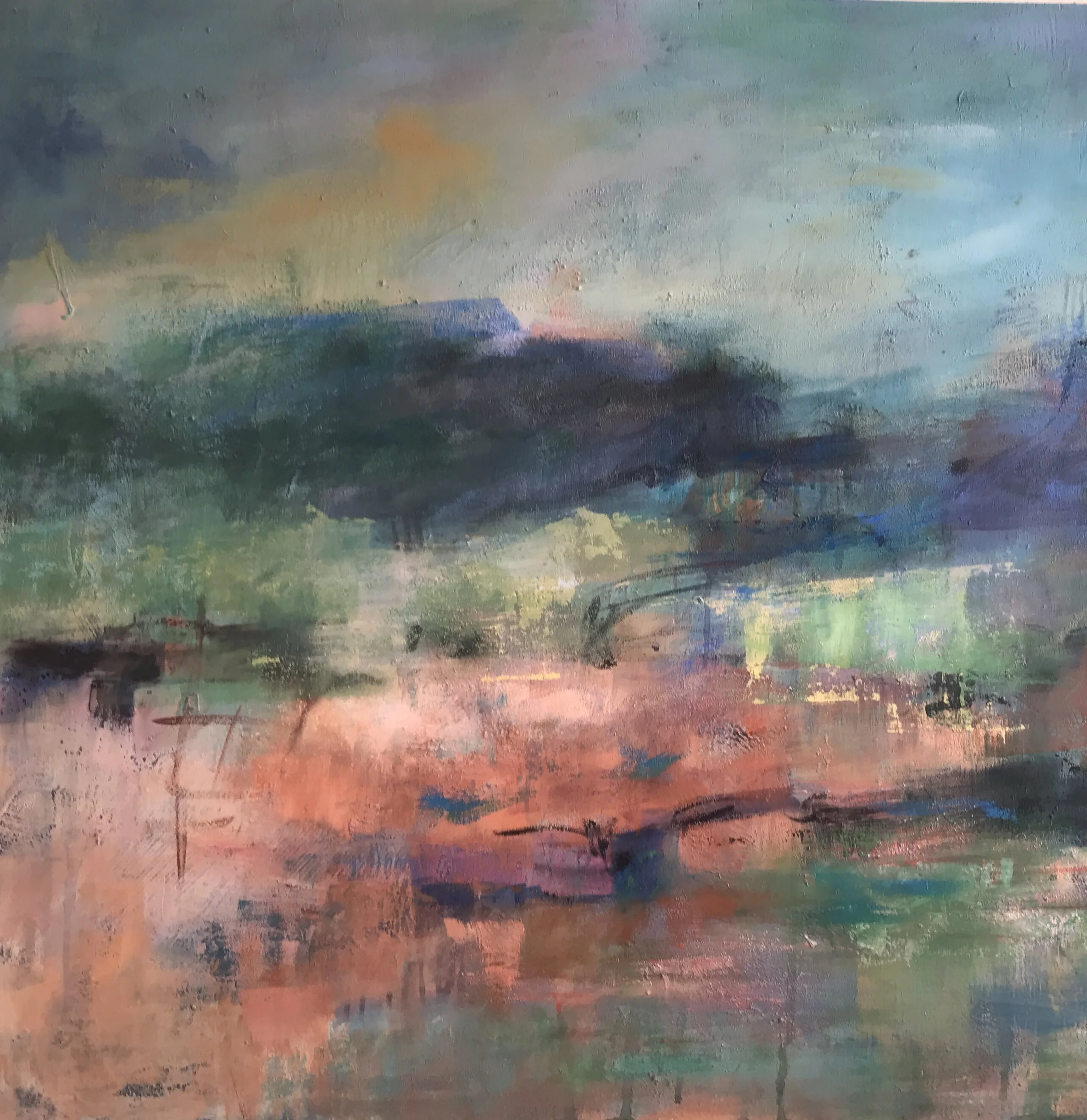  Trasimeno   Acrylic mixed media on board  36x49”  2024  $1900. USD   Sold 