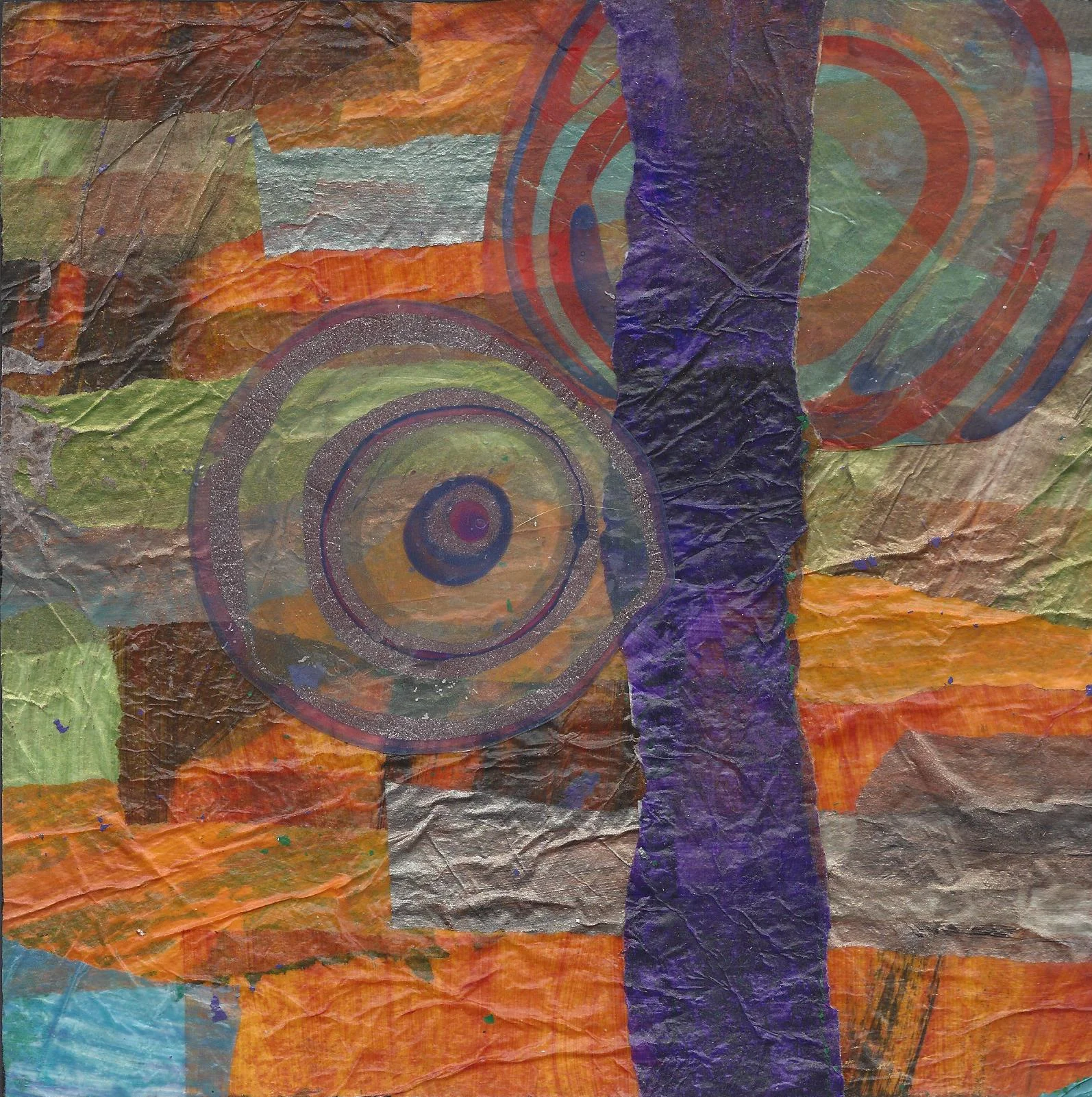 Subterranean-orange circle collage with painted tissue papers.jpg
