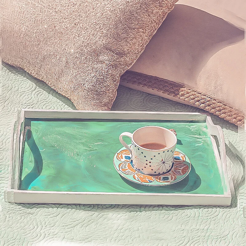 Resin Tray Handmade in Jacmel by Amanacer. Base carved by artisan woodworker Mr. Belony