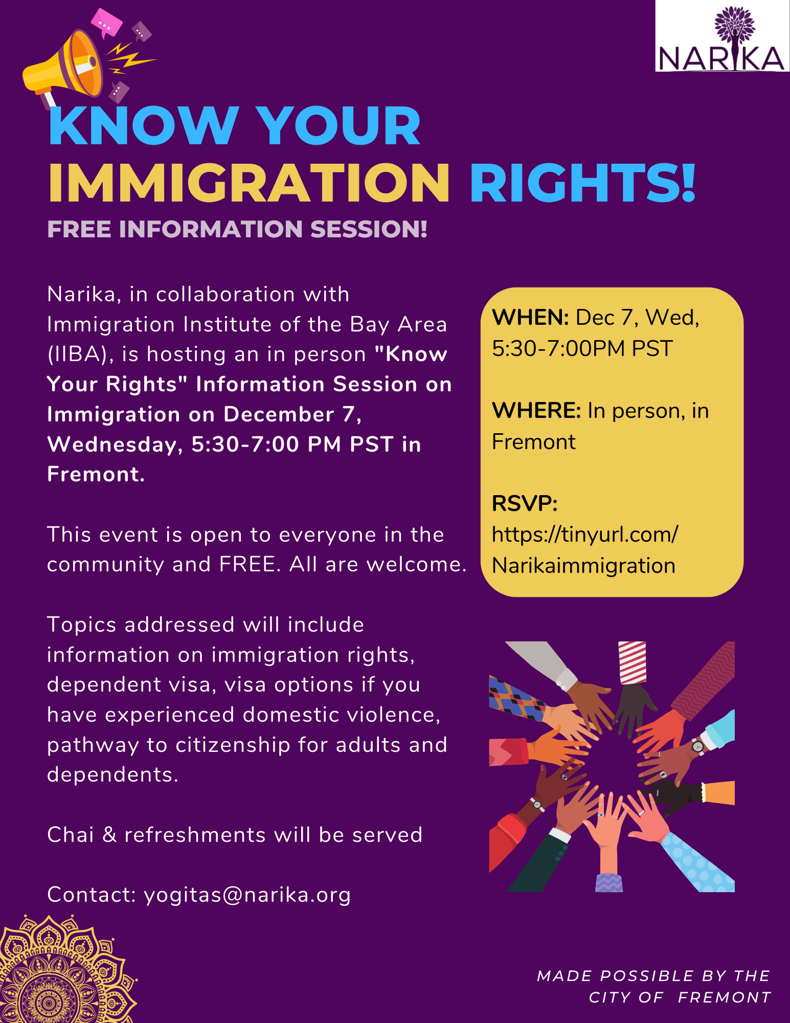 Know Your Rights Legal Clinic — NARIKA Know Your Rights Legal Clinic — NARIKA