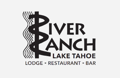 Logo for River Ranch Lake Tahoe Lodge, Restaurant, and Bar with stylized river and text