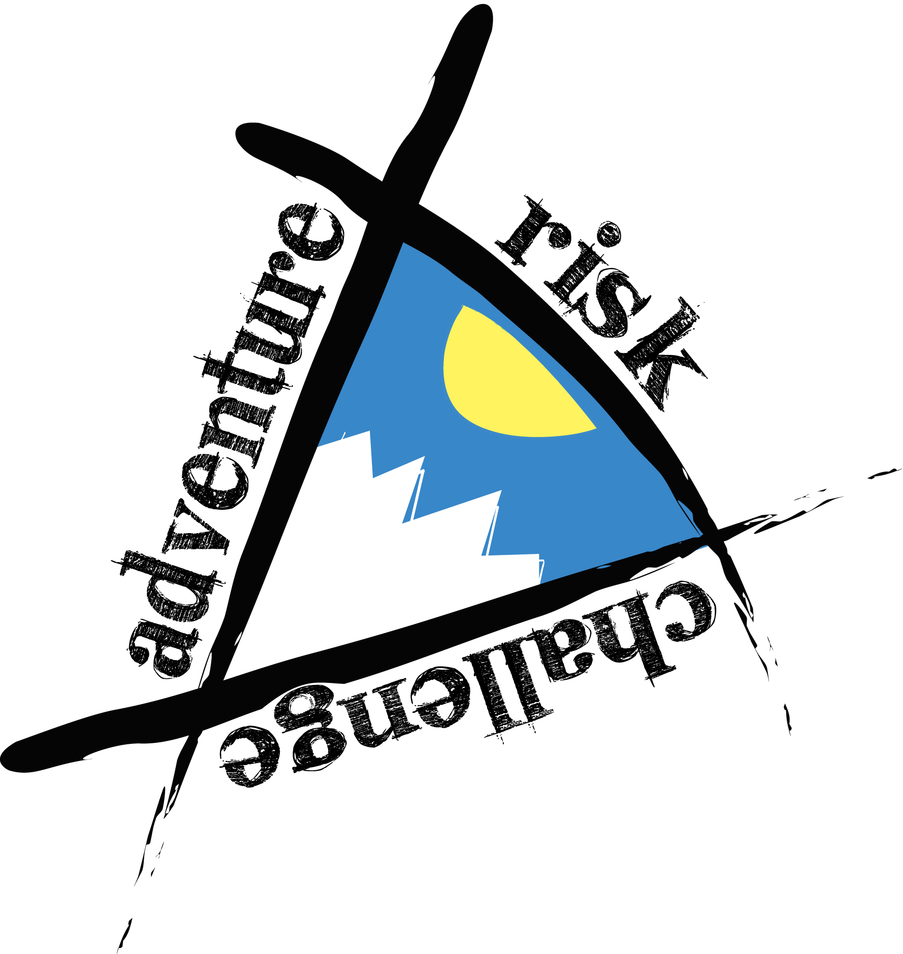 A logo featuring a mountain with a sun or moon above it, and the words "Valture" and "Trailrace" arranged around a triangle shape with black strokes.