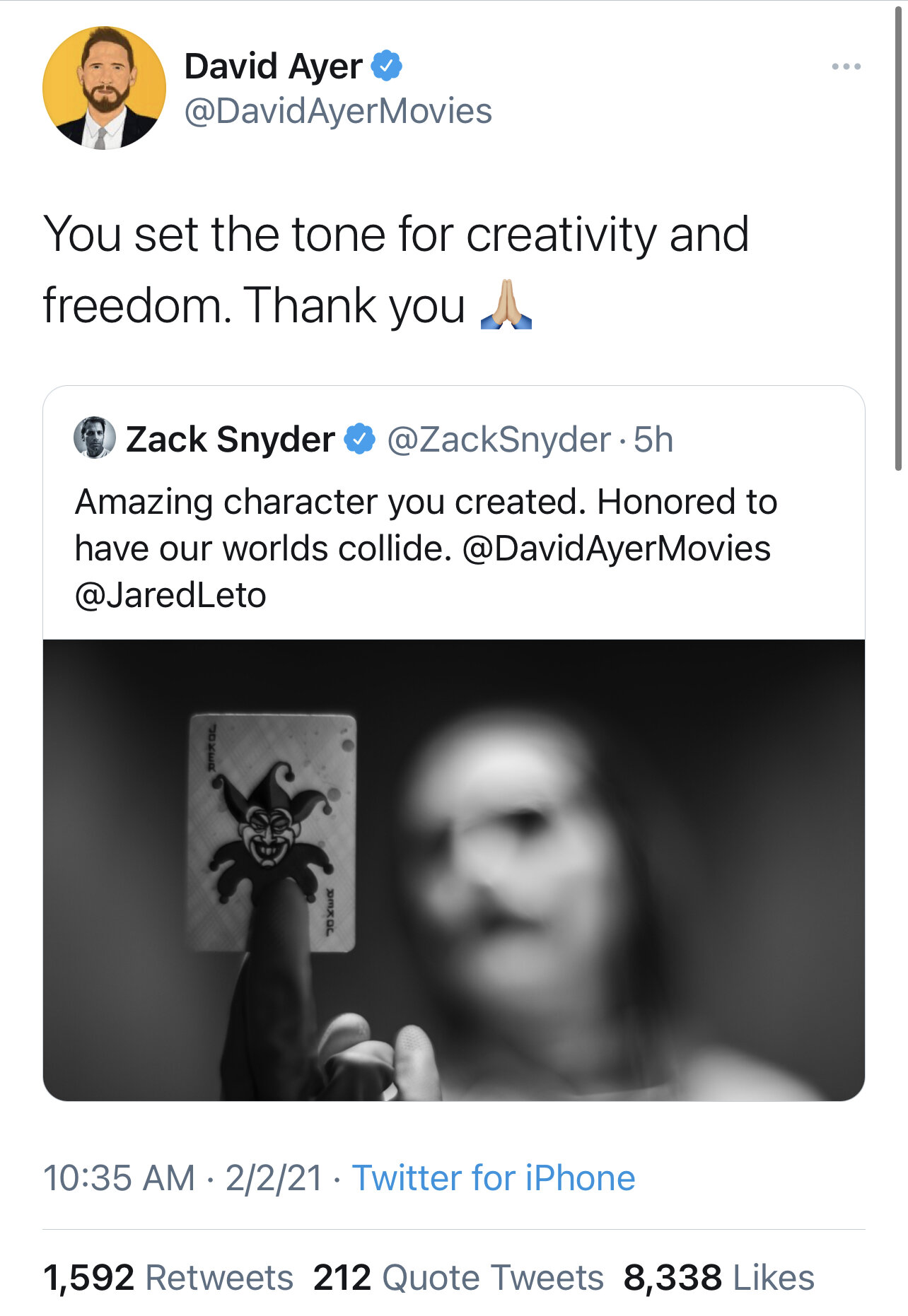 David Ayer (Suicide Squad) retweets Snyder