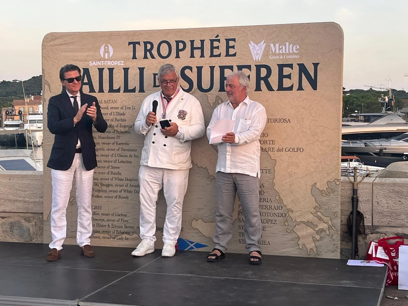 SE Pierre-Clive Agius ambassadeur de Malte en France, Lionel PEAN président du MRC et Jean-Claude Moreu adjoint au maire de Saint-Tropez en charge de la Mer
