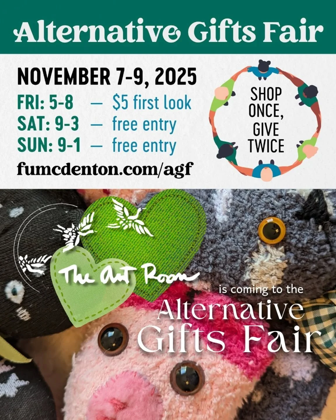 Come support The Art Room at the Alternative Gifts Fair Nov. 7-9 in Denton! Your purchase at our booth helps make our programming possible.&nbsp;🎁❤️&nbsp;

🎁&nbsp;First United Methodist Church Denton 2025&nbsp;Alternative Gifts&nbsp;Fair

📍&nbsp;F