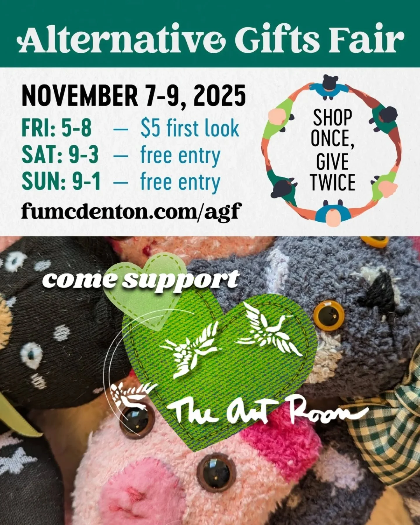 We have a great weekend plan for you! 👋

Come support The Art Room at the Alternative Gifts Fair Nov. 7-9 in Denton! Your purchase at our booth helps make our programming possible.&nbsp;🎁❤️&nbsp;

🎁&nbsp;First United Methodist Church Denton 2025&n