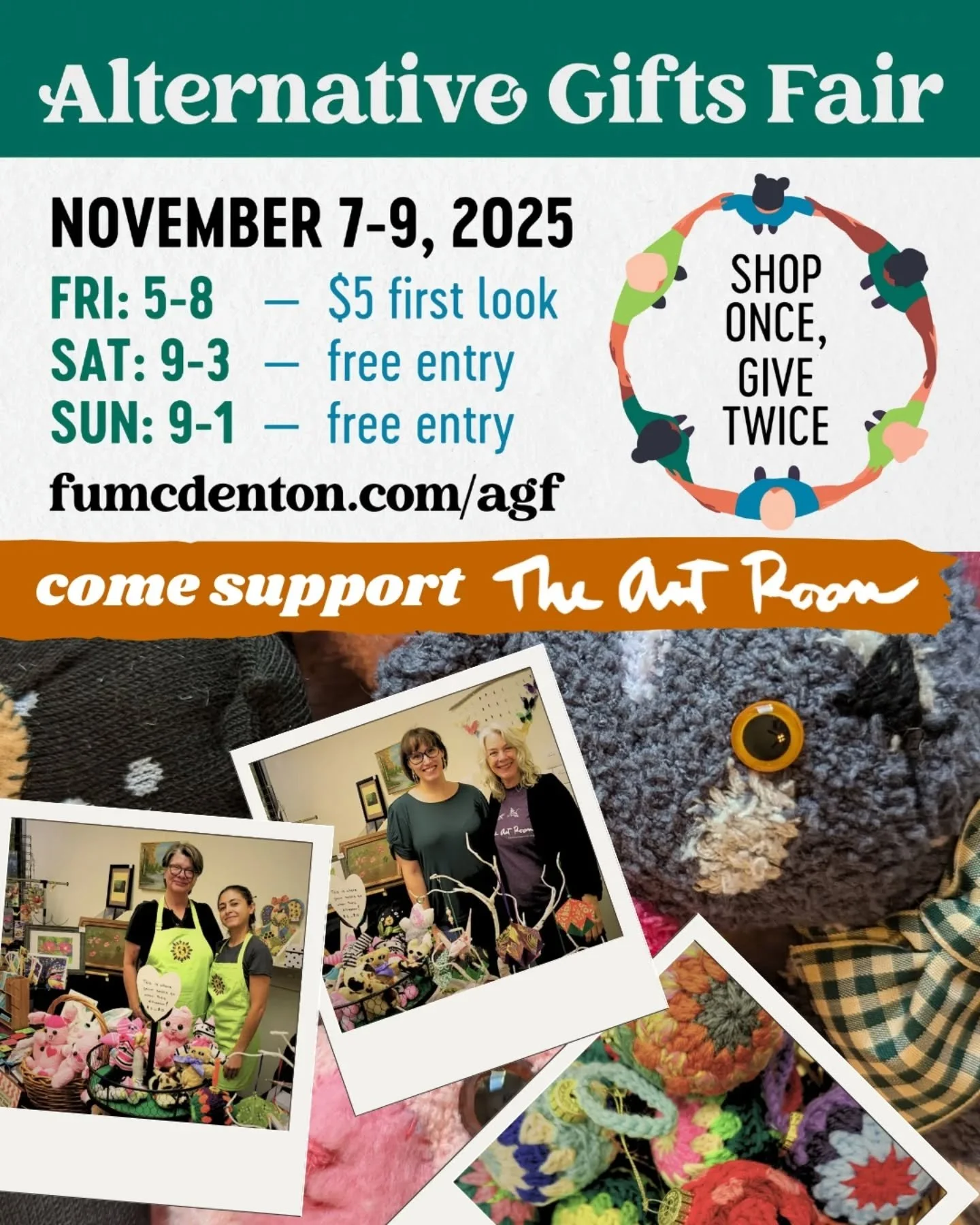 ✨ It starts today at 5:00! We look forward to seeing you this evening, and all weekend! 

Come support The Art Room at the Alternative Gifts Fair Nov. 7-9. 🫶 Please help us attain our generous $500 matching fund donation! 

Your purchase at our boot