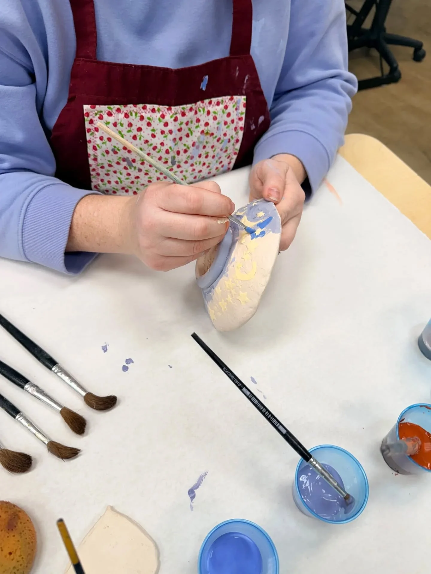 We had an excellent First Monday Makeshop last night! Michi&nbsp;Harper led the second half of November's workshop on making ceramic dishes out of slab clay. Last night attendees glazed last month's dishes, and soon the dishes will be fired in the ki
