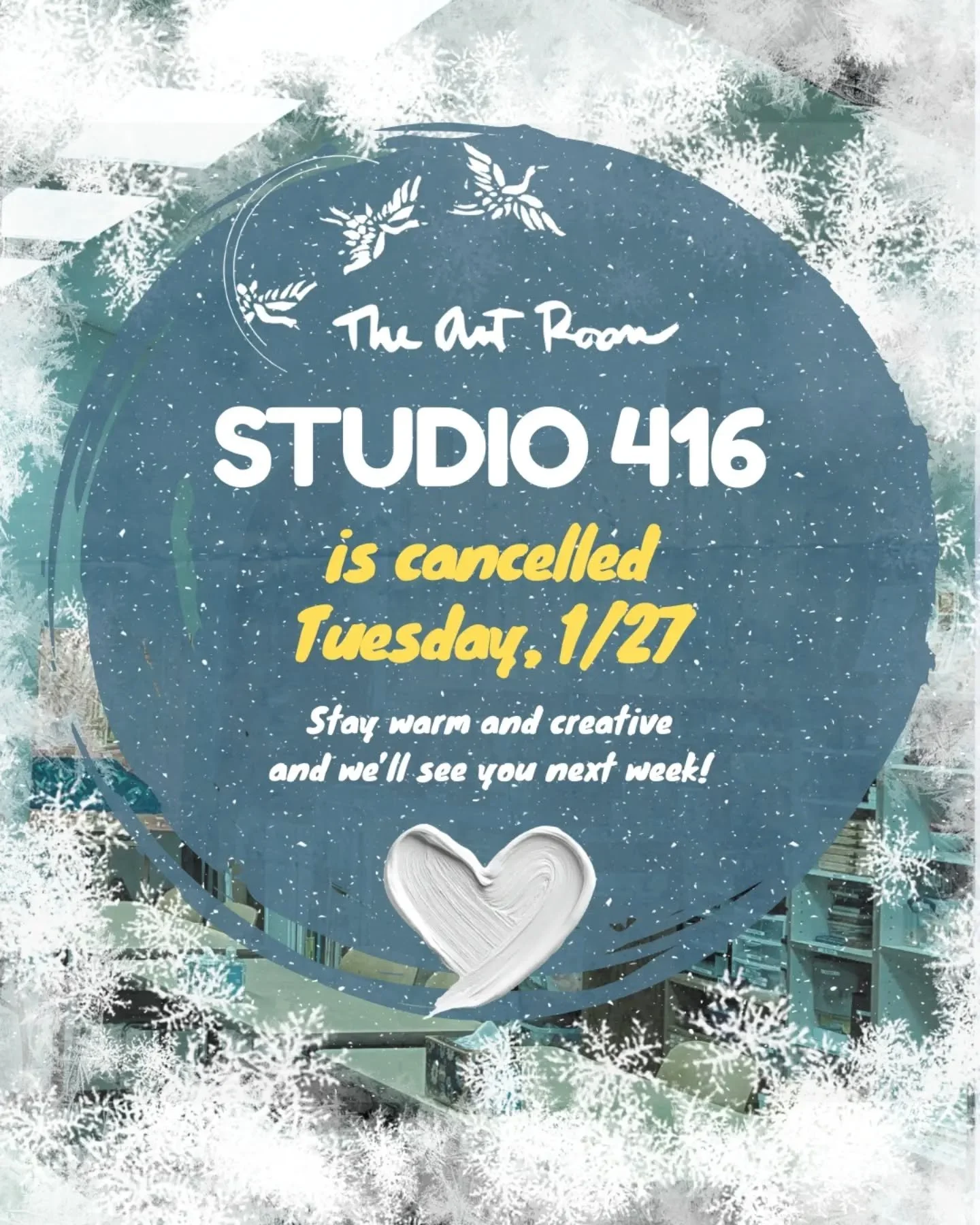 Members, Studio 416 will be closed this Tuesday, Jan. 27, due to the weather. We hope you're staying warm and creative. 🤍❄️ We look forward to seeing you next week!