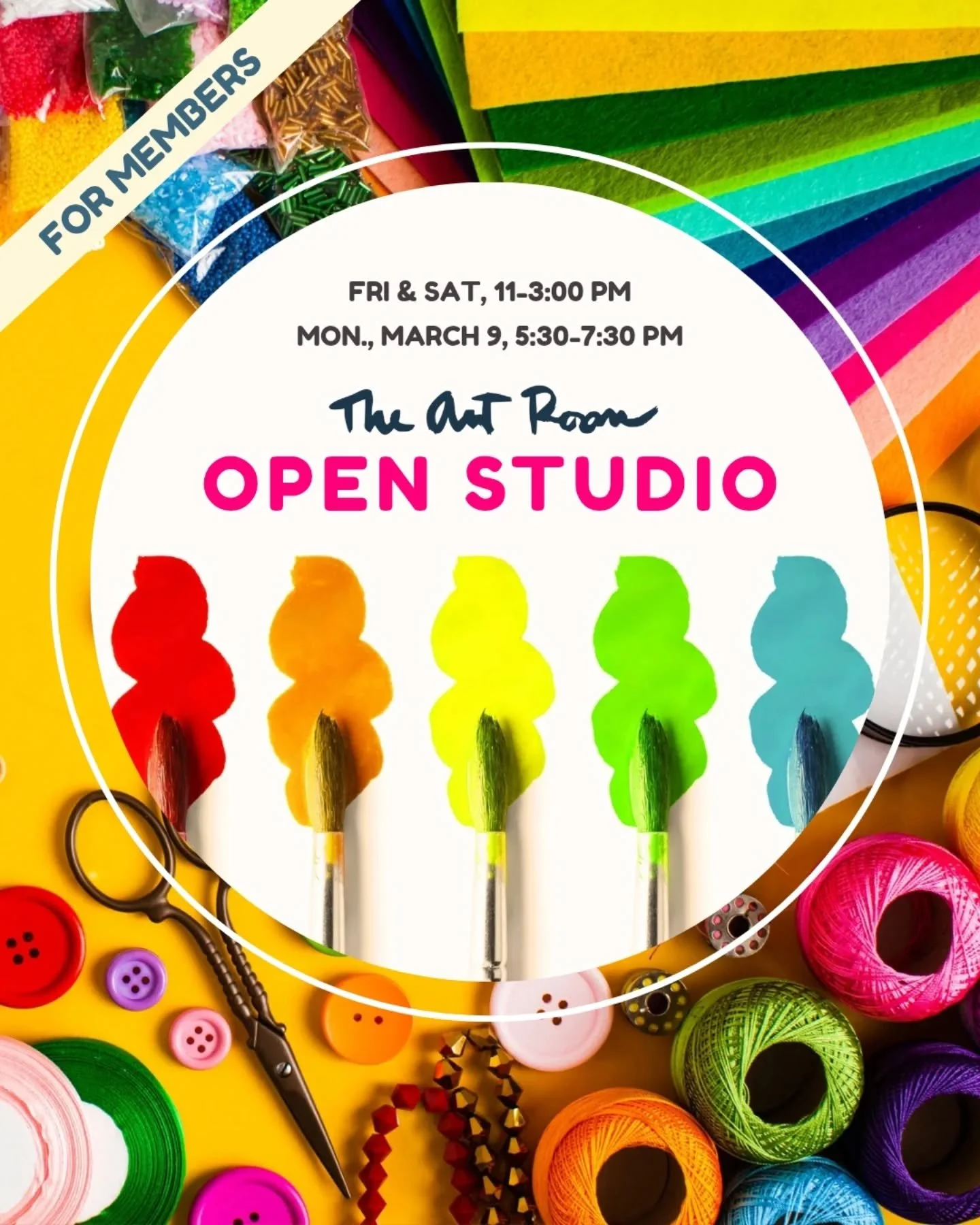 It may be gray outside today, but at The Art Room we're colorful and creative! 🌞🖌️ 

Tonight's our celebration at UNT CoLab for the Member Exhibition, but we have our normal Open Studio hours, too. Members, it's a perfect weekend for creativity and