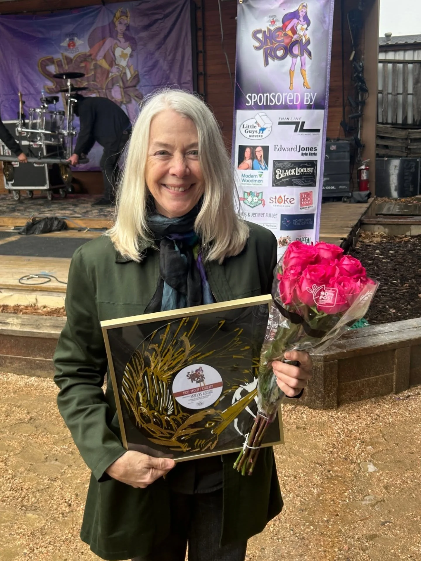 Thank you to Mariah Ashcraft for these photos of our executive director Marlys Lamar being awarded as the winner by @fwbdenton in its Nonprofit/Charity category at She-Rock 2026 this weekend! 🎉💐