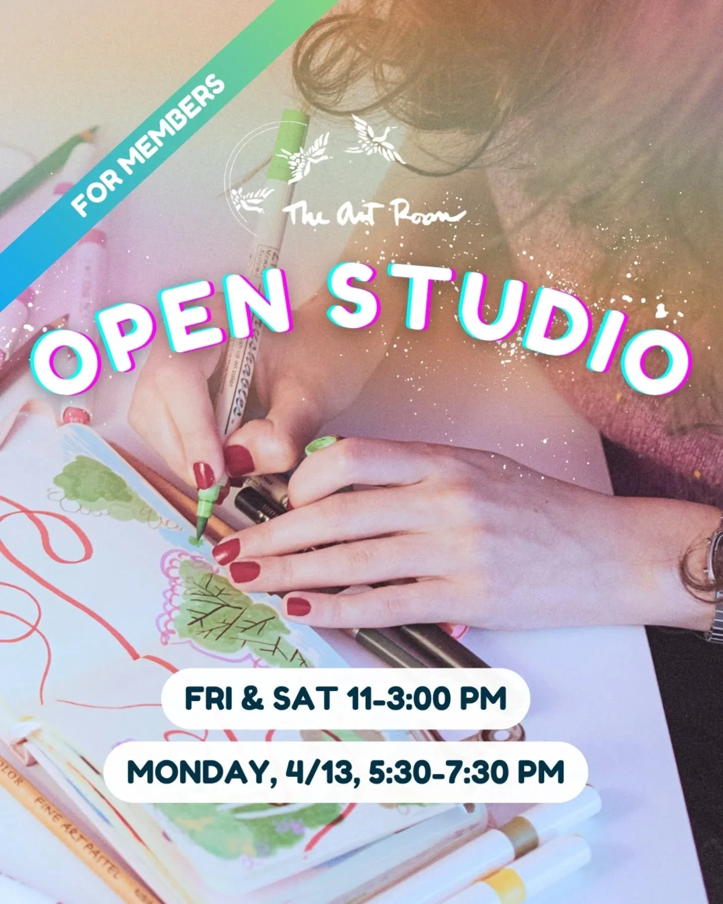 Members, we look forward to seeing you during Open Studio hours! We hope you'll take time for self-care and creativity. 🖌️❤️

Fri 4/10, 11-3:00pm
Sat 4/11, 11-3:00pm
Mon 4/13, 5:30-7:30pm

✨ Pardon our dust! ✨💪💡 We're rearranging studio space to g