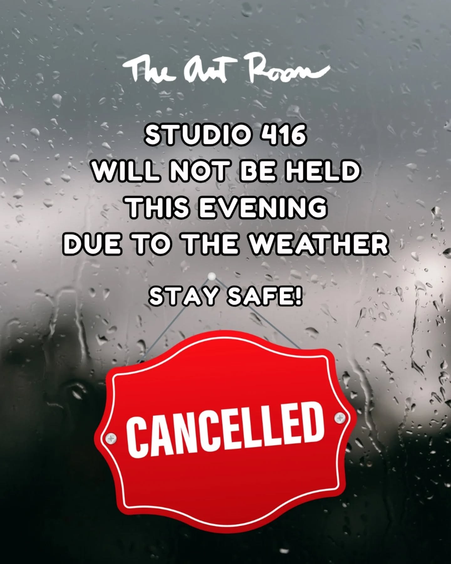 Studio 416 is cancelled tonight due to severe weather. We hope to see you next Tuesday! Stay safe. 🩷☂️