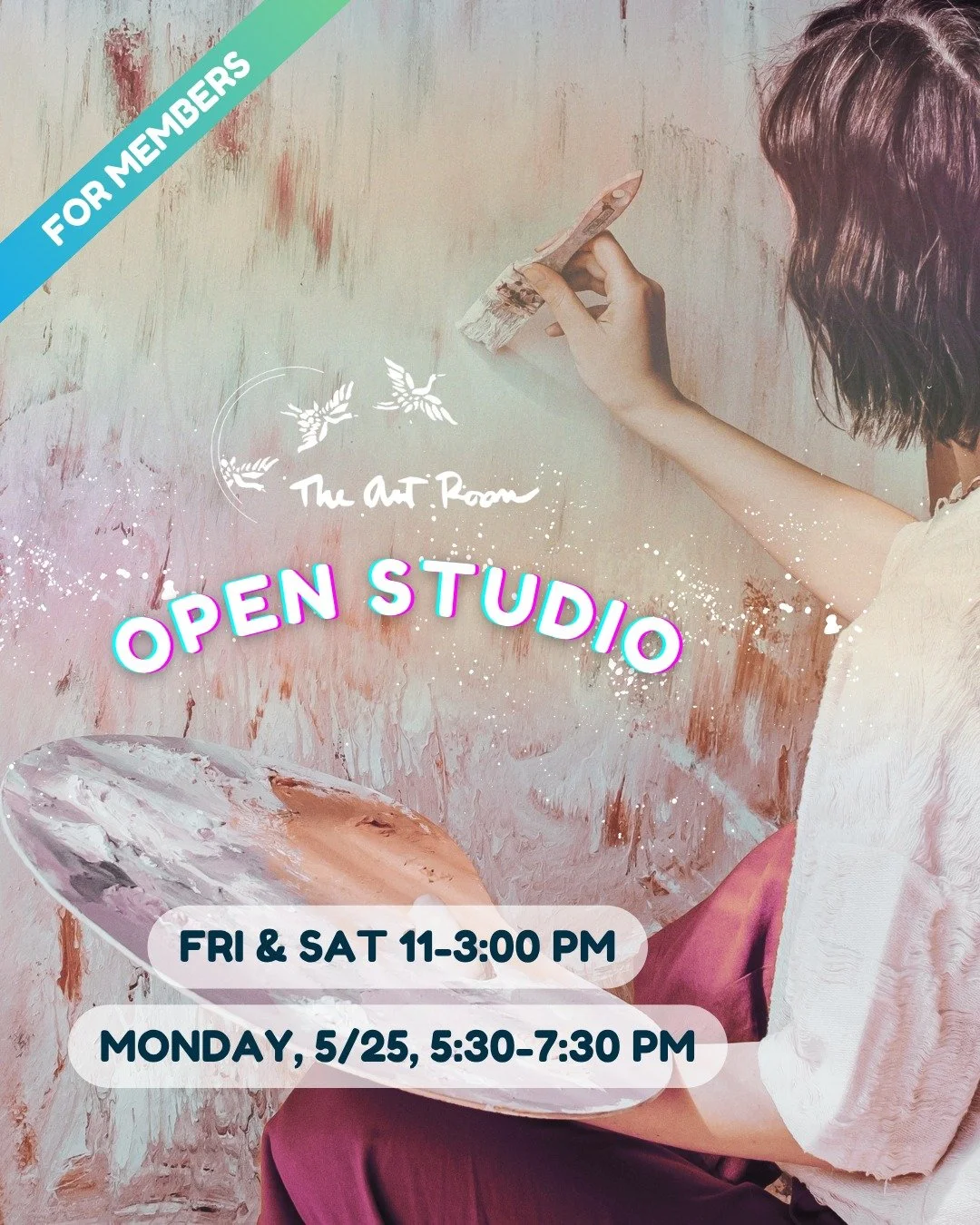 Members, we look forward to seeing you at Open Studio! Come enjoy some creativity and self-care.

Open Studio hours:
🖌️ Friday, 11-3:00pm
🖌️ Saturday, 11-3:00pm
🖌️ Monday, May 25, 5:30-7:30pm

Also, don't forget, Members--we have artist card kits 