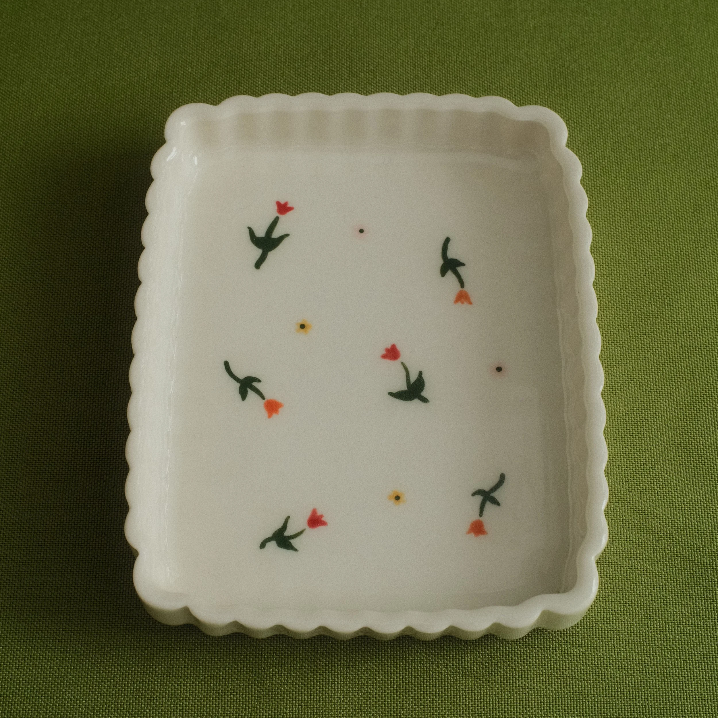 Field of Flowers Scalloped Ceramic Dish/Ashtray