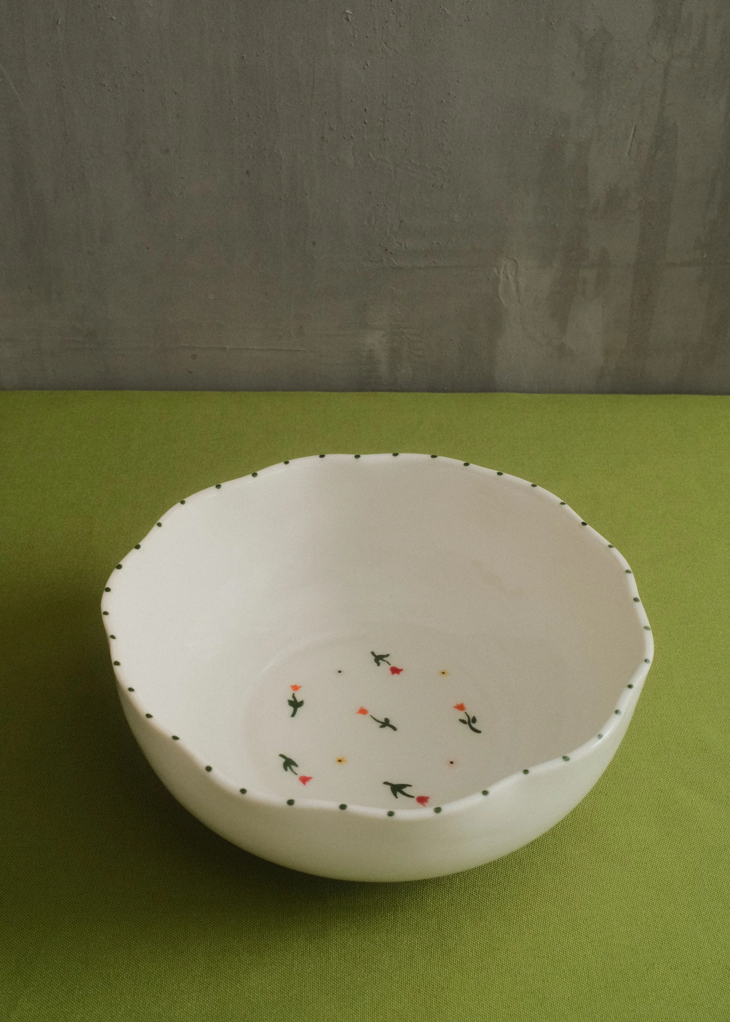 Field of Flowers Ruffled Ceramic Bowl - Deep