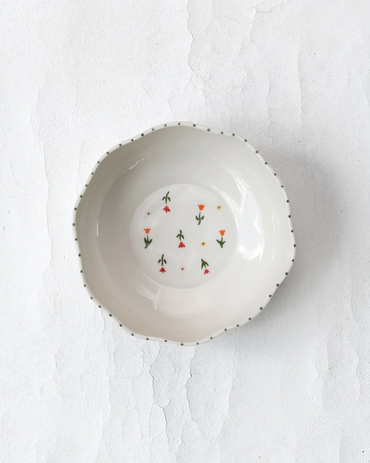 Field of Flowers Ruffled Ceramic Bowl - Deep