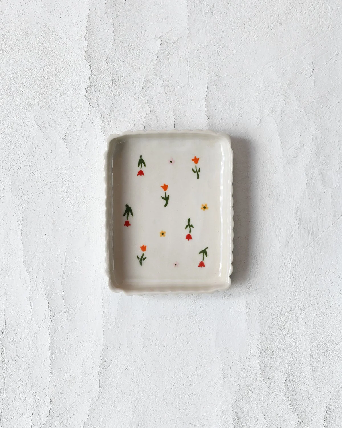 Field of Flowers Scalloped Ceramic Dish/Ashtray