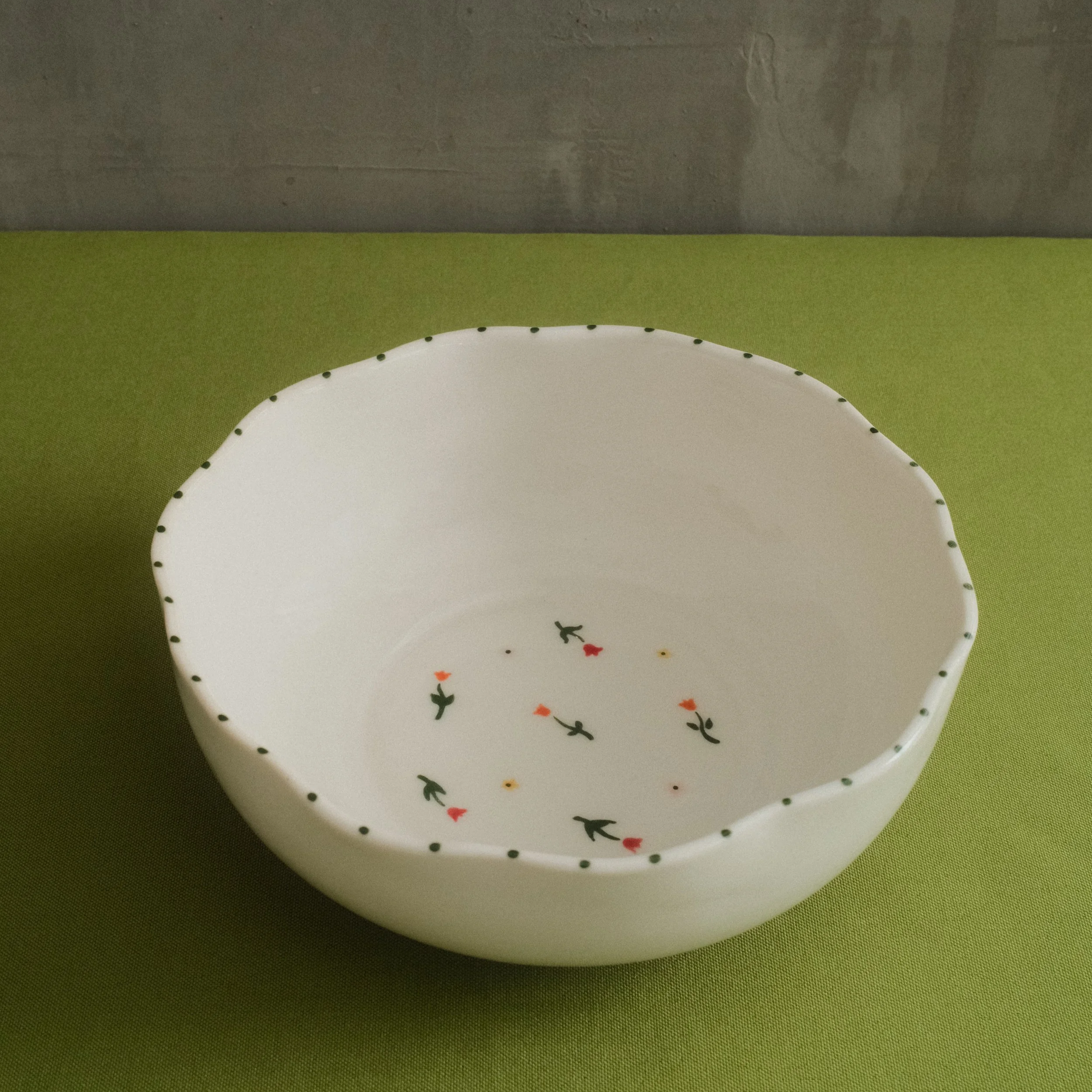 Field of Flowers Ruffled Ceramic Bowl - Deep