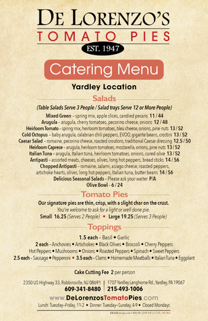 MENUS — De Lorenzo's Tomato Pies Est. 1947