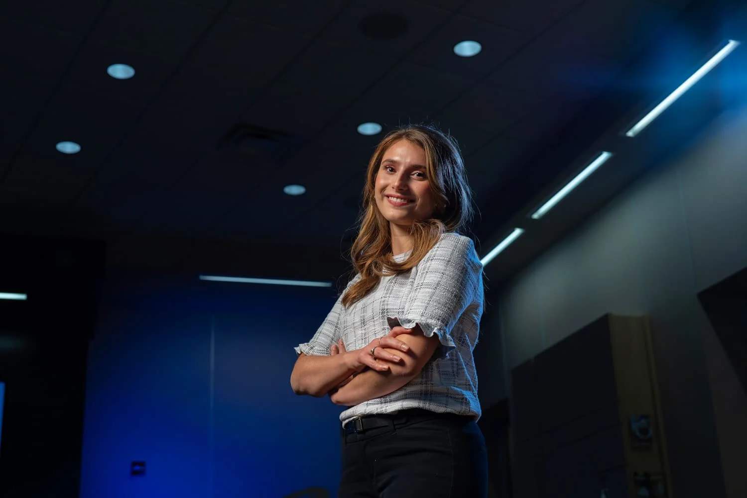 portrait of advisor with blue background