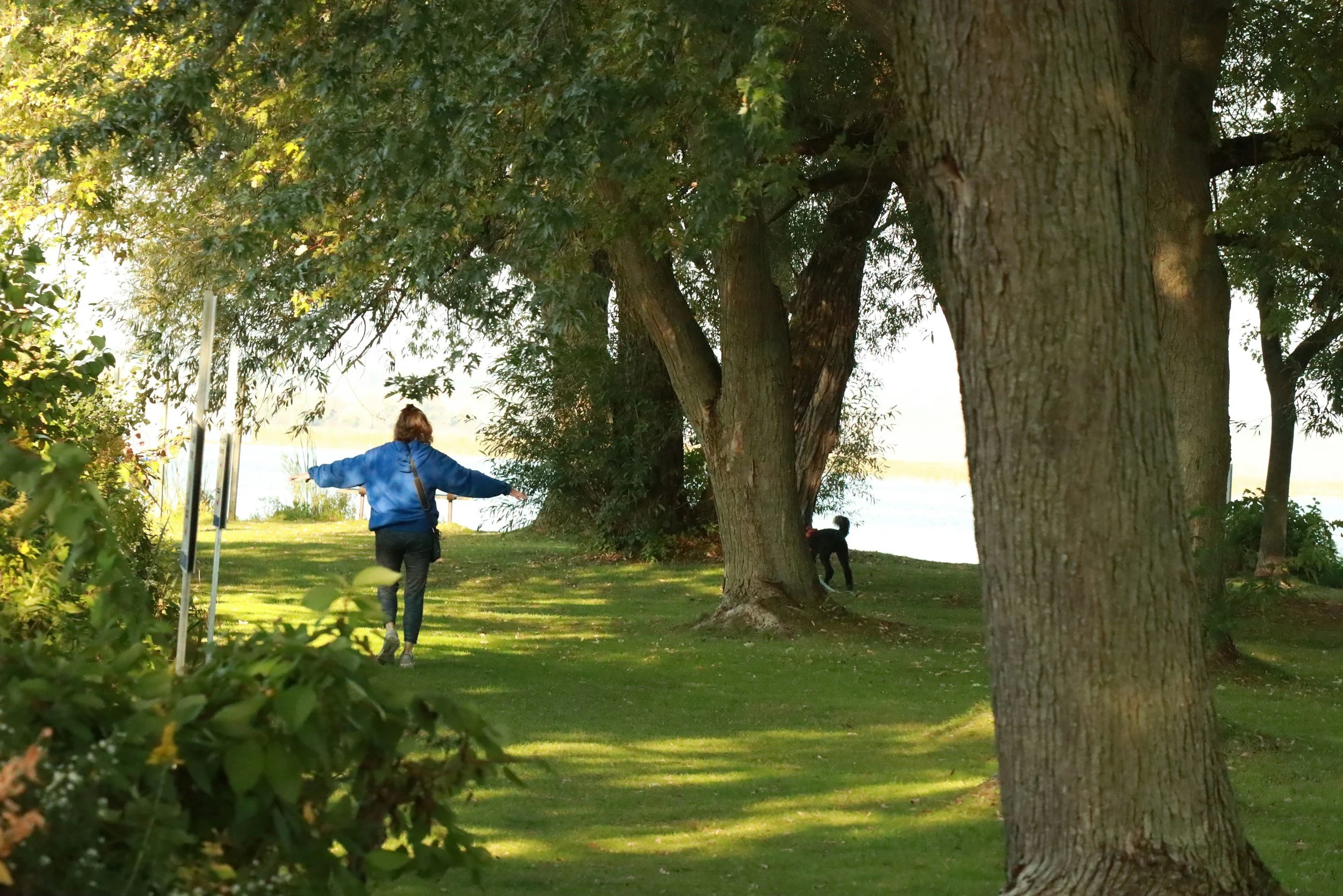 Walking is not just exercise, it's a moving classroomwoman walking in a beautiful park