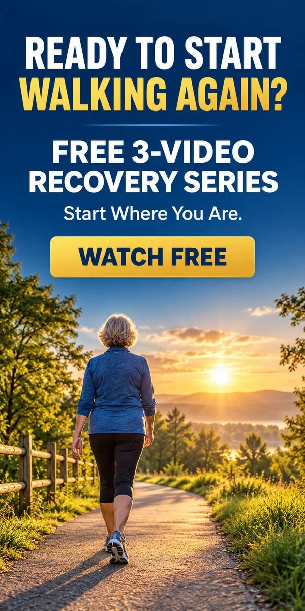 Woman walking toward a sunrise with an invitation to join the free three-video WHFR Recovery Series.