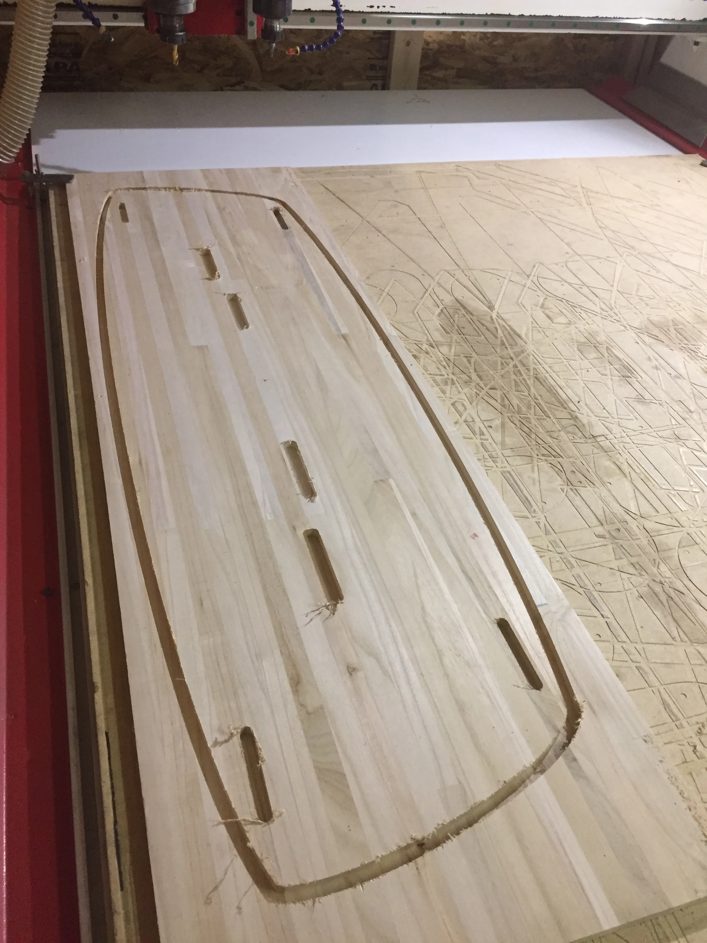 Paulownia and Poplar kiteboard core on CNC router table