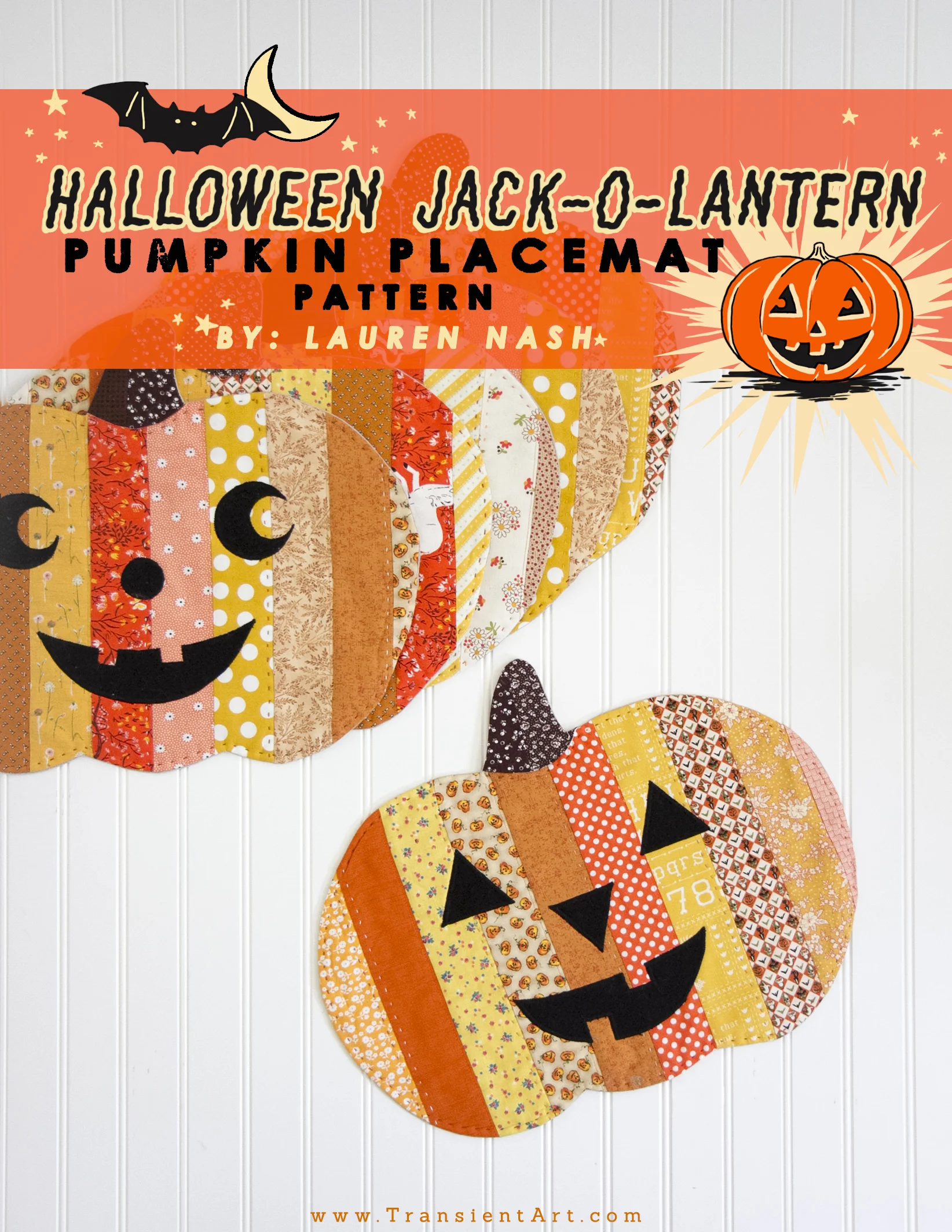 PDF Sewing Pattern - "Halloween Jack-o-Lantern Pumpkin" Placemats