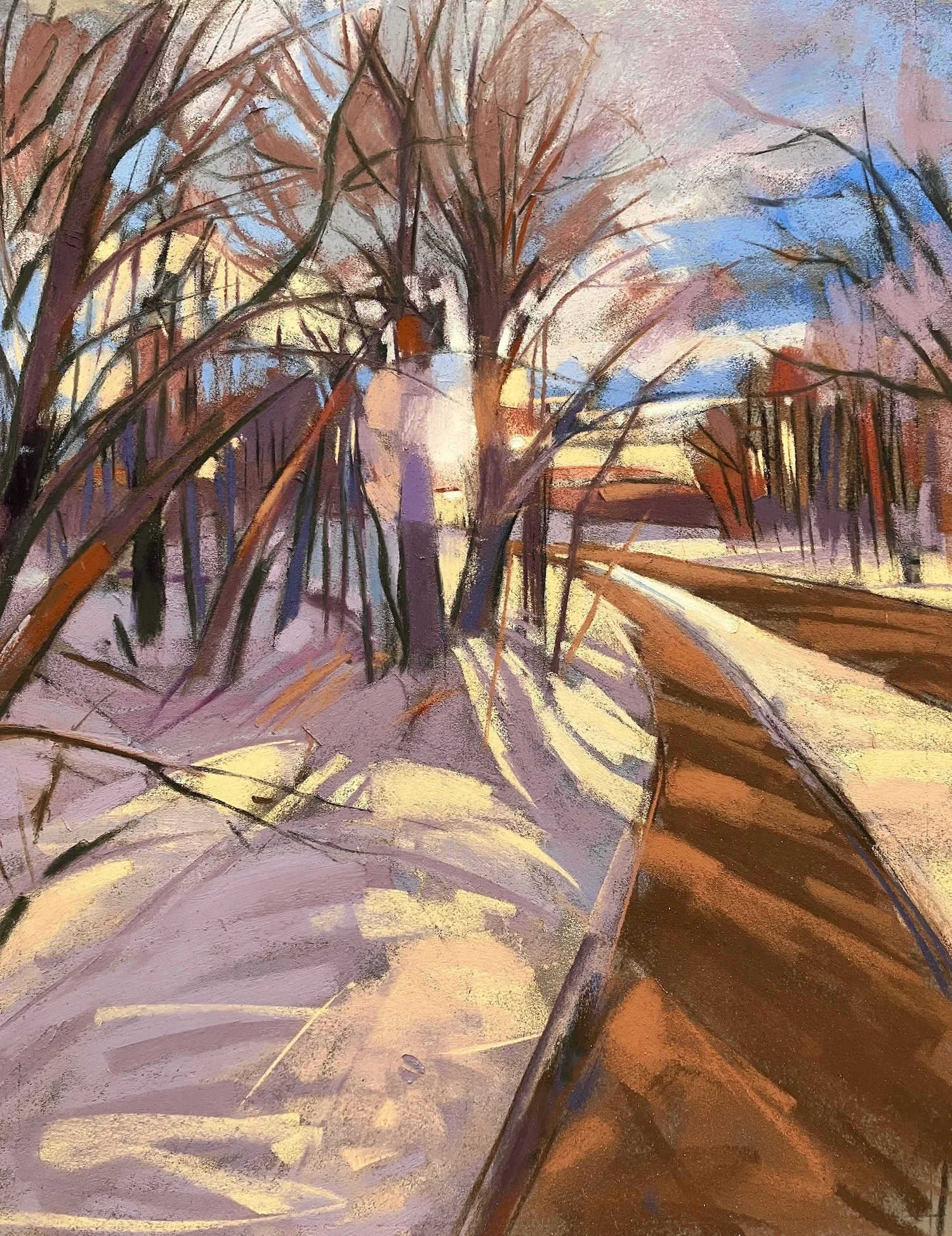   Winter Walk, Crossings:  pastel image size 12” x 9.5”; matted size 17” x 14.5”  (AW#369) 