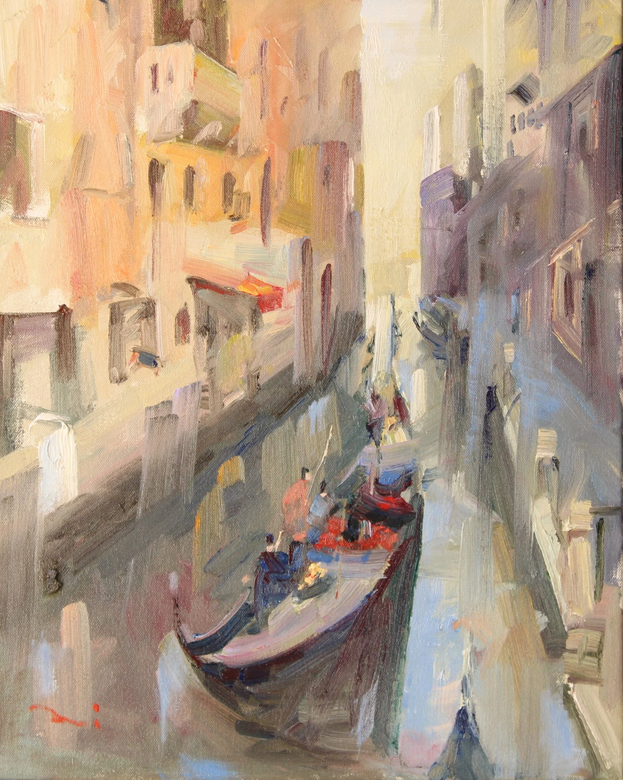 VENICE CANAL III - 45cm (w) x 55cm (H) - OIL PAINTING on VARNISHED STRETCHED CANVASDescription: The painting captures the morning sun light over a Venice canal, created as part of a series of Venice cityscape after a trip to Italy in 2012.*This pain…