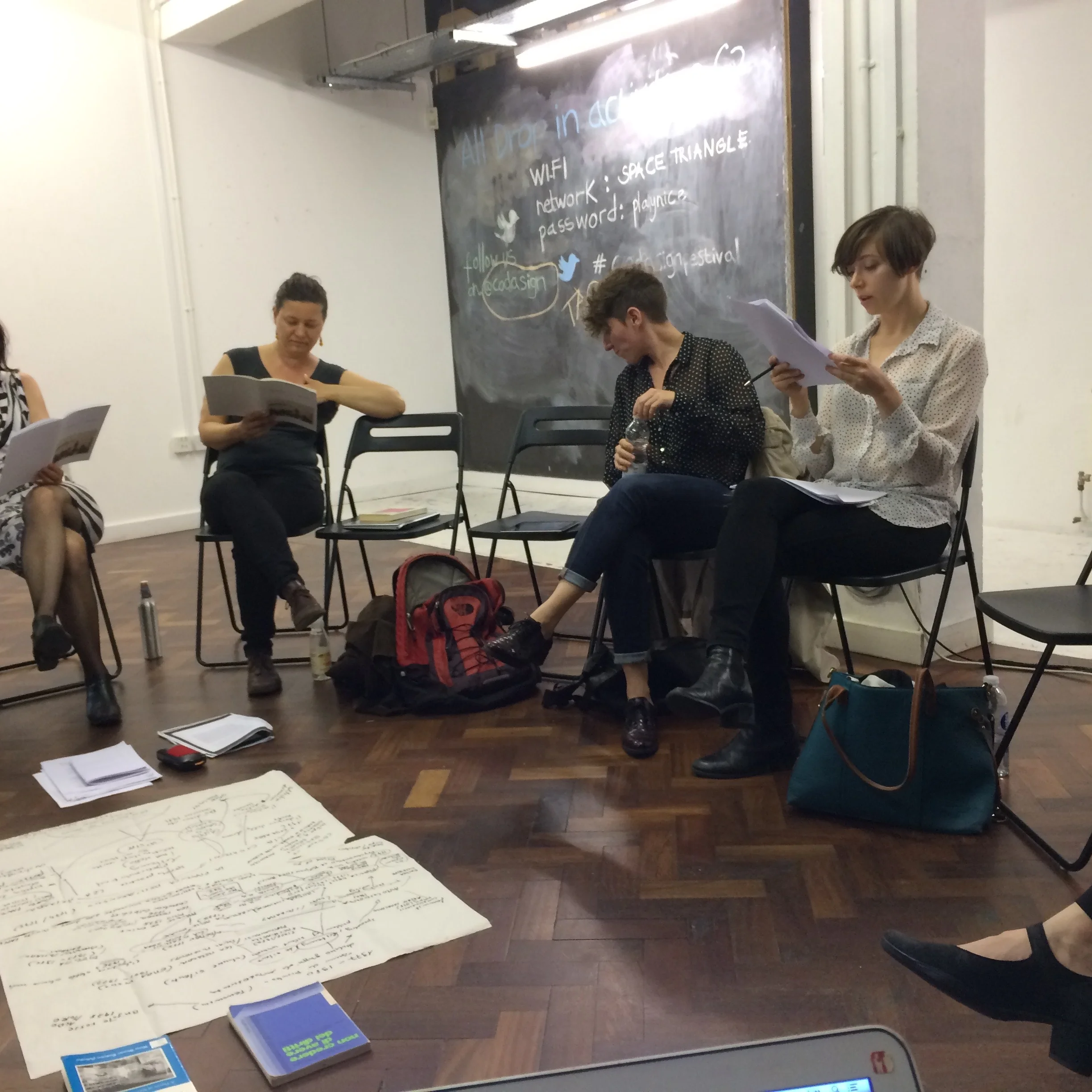 Participants in Feminist Duration Reading Group meeting on Adriana Cavarero, 5 July 2016, SPACE, London