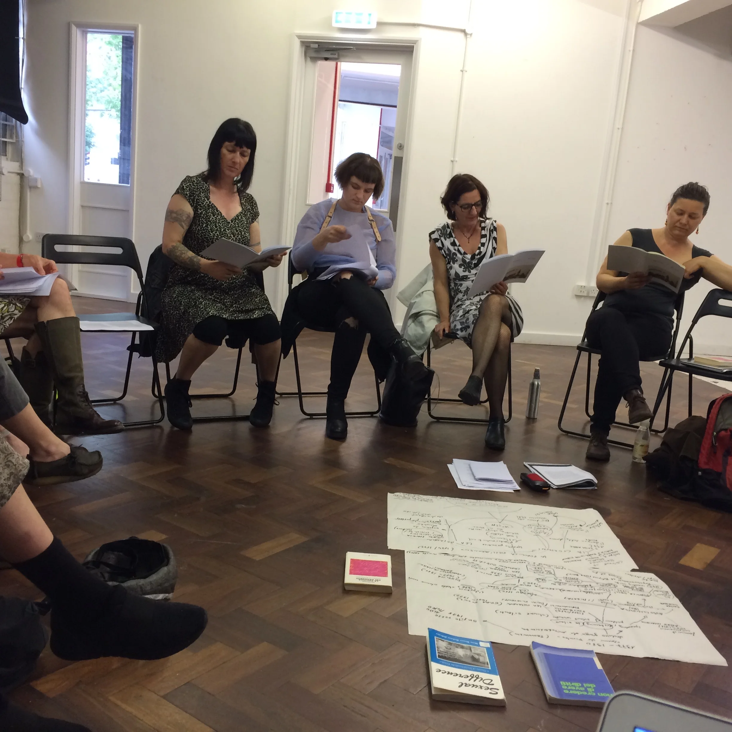 Participants in Feminist Duration Reading Group meeting on Adriana Cavarero, led by Lucia Farinati and Sara Paiola, 5 July 2016, SPACE, London