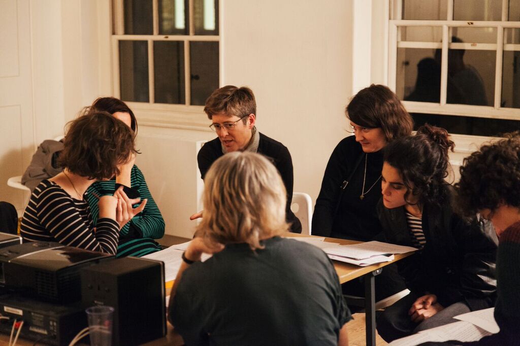 Nina Wakeford with participants in Feeling Backwards, Raven Row, London, as part of Now You Can Go. Photo Christian Luebbert.