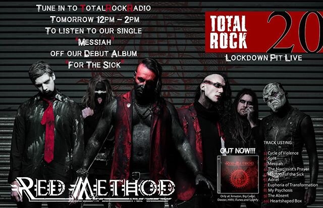 Tune in to @totalrockradio on Lockdown Pit live to listen to Messiah between 12pm - 2pm today! 
#redmethod #radio #messiah #music #band #musicians #singles #albums #totalrock