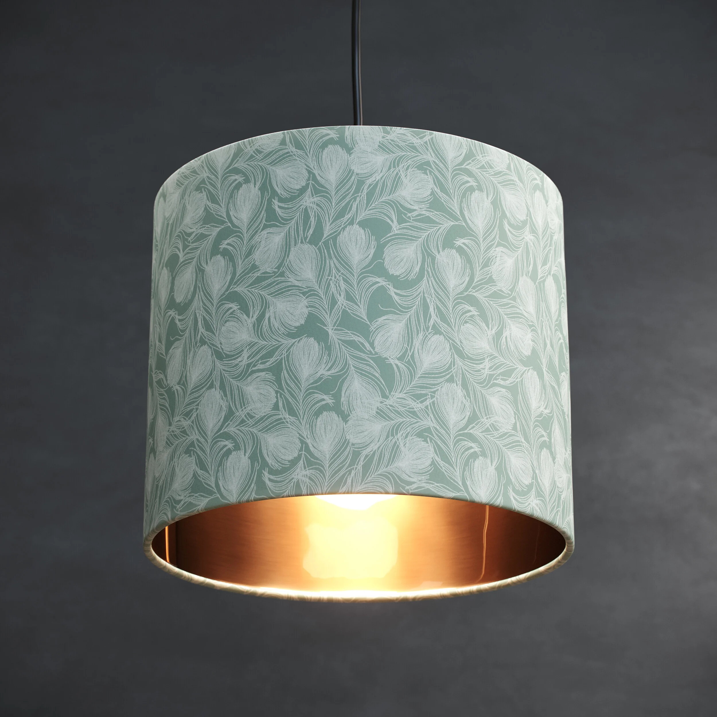 Light Grey Peacock with Copper Lampshade
