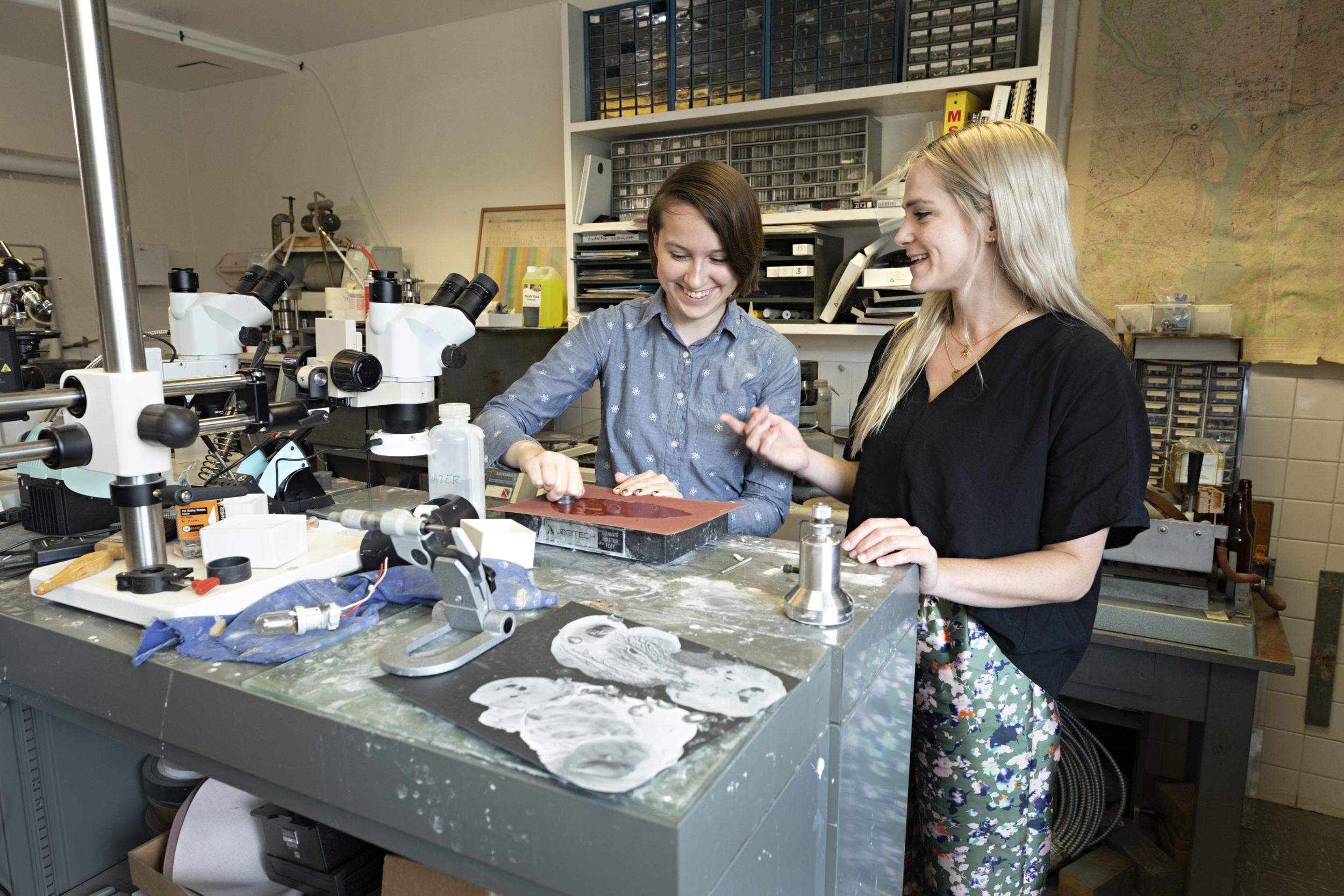 Polishing samples at NMNH with REU intern Rilla McKeegan (Amherst College)