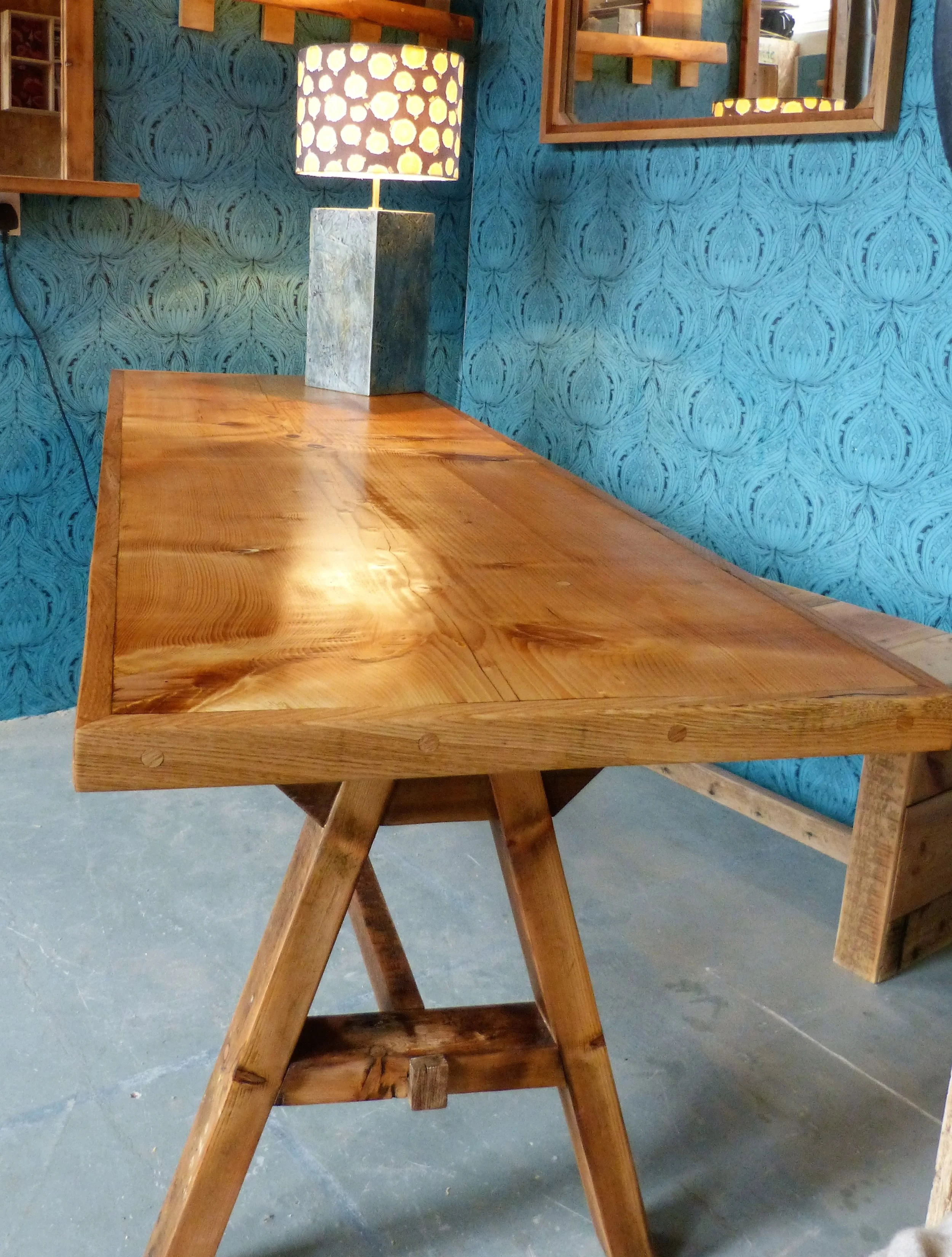 Spruce table top with Aframe legs.JPG