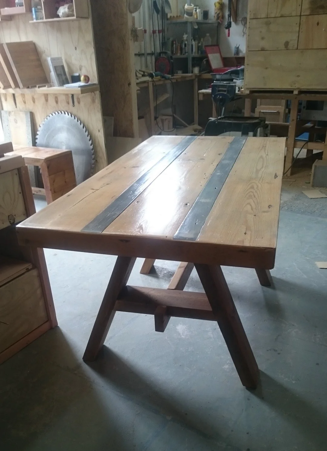 Table with A frame legs and gray strips.JPG