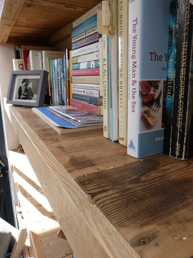 Shelving detail.Made from pine floorboard offcuts.JPG