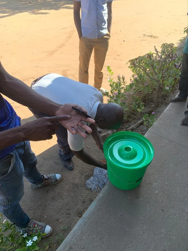 Hand washing techniques taught to the teachers so they can educate the children when they come for their daily meal.