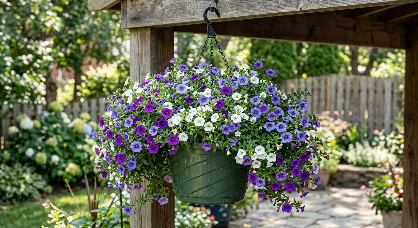 Firefly_Gemini Flash_Million Bells Hanging Basket - Purple Blue White - Plastic base 423929.png